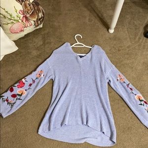 Blue and floral embroidered sweater
